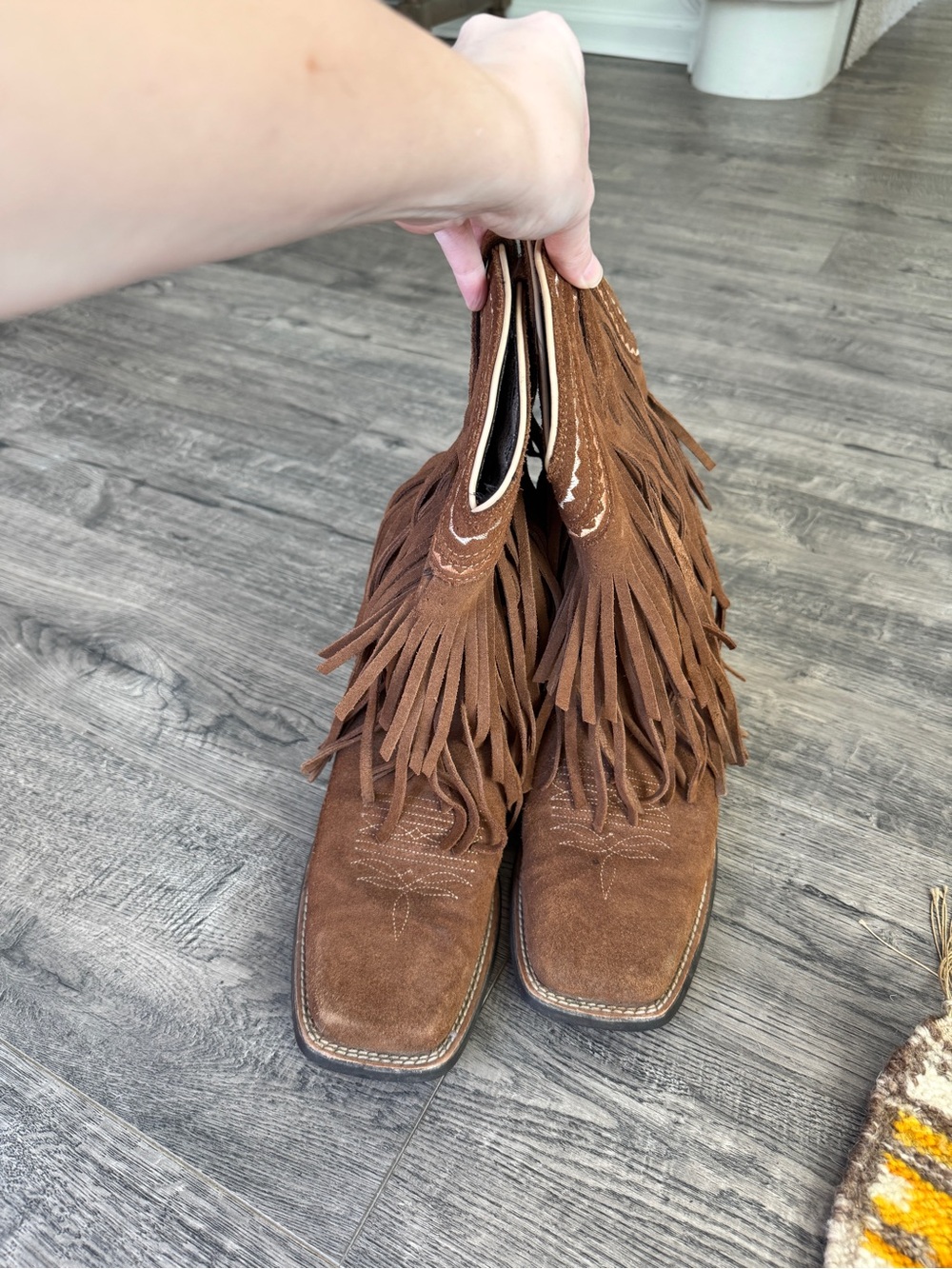 Ariat Tan Carmel Brown Fringe Squaretoed Suede Western Cowgirl Boots - Picture 4 of 8